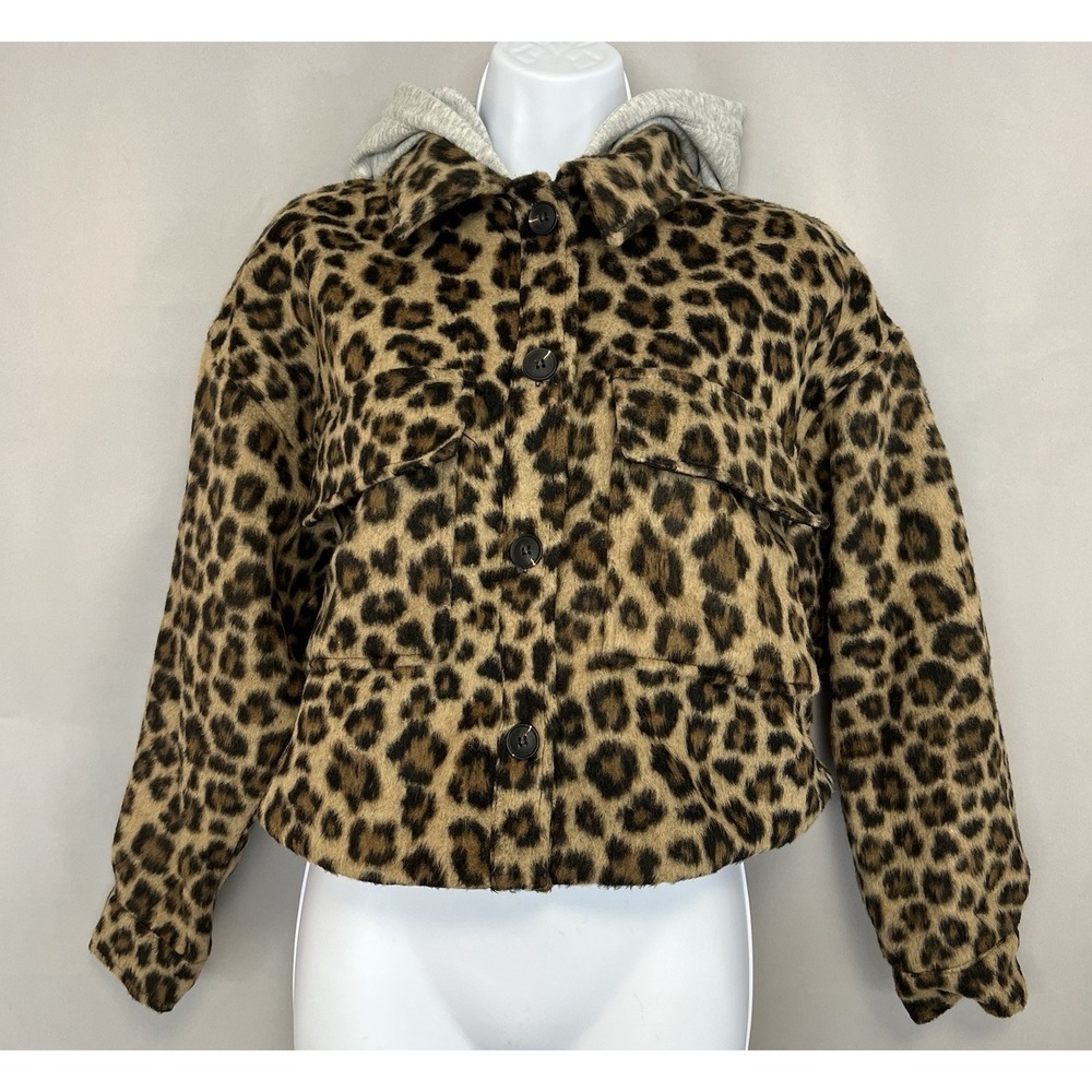 Love Tree Leopard Print Teddy Jacket with detachable grey hood Medium New